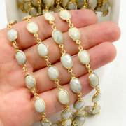 Silverite Oval Shape Bezel Gold Plated 925 Sterling Silver Wire Chain.